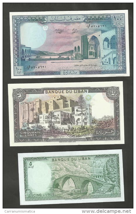 BANQUE Du LIBAN - 5 Livres / 50 Livres / 100 Livres (Lot Of 3 Notes) - Liban