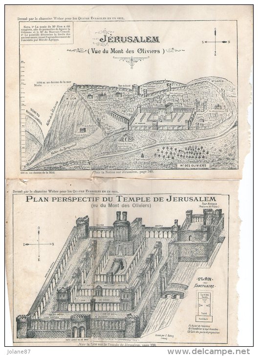 PLAN PERSPECTIF DU TEMPLE DE JERUSALEM  -   VUE DU MONT DES OLIVIERS  DRESSE PAR LE CHANOINE WEBER POUR LES 4 EVANGILES - Arquitectura