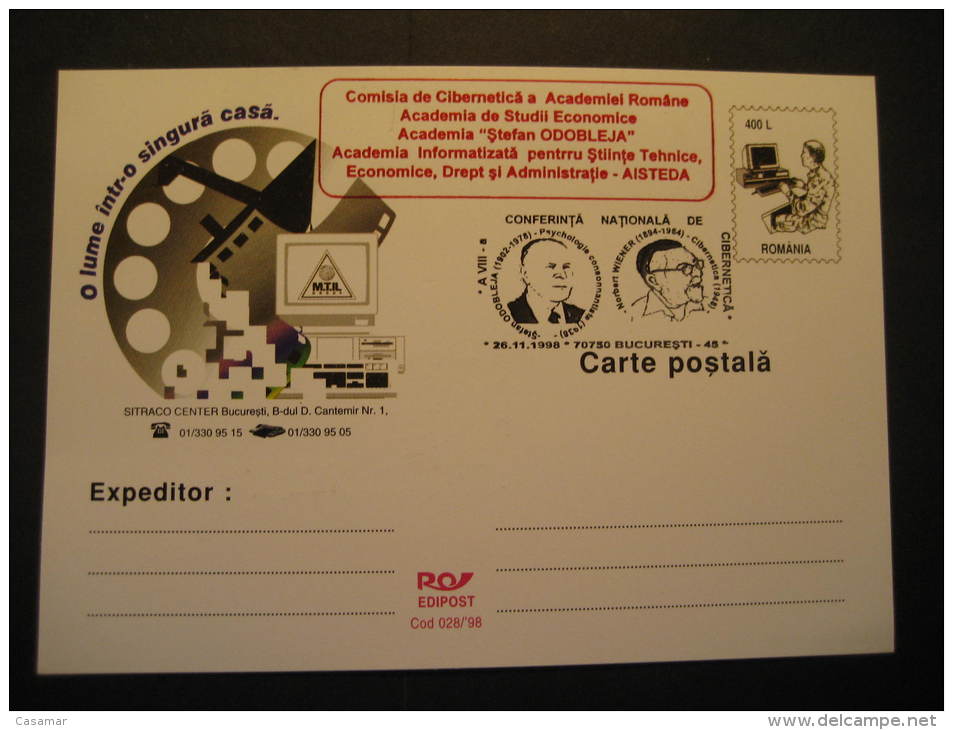 Bucharest 1998 Cibernetica Computer Computers Telecom Informatics Romania Postal Stationery - Computers