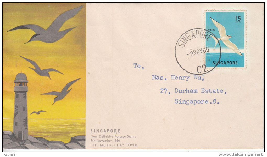 Singapour YT 57B FDC : Sterne , Hirondelle De Mer - 1966 - Schwalben