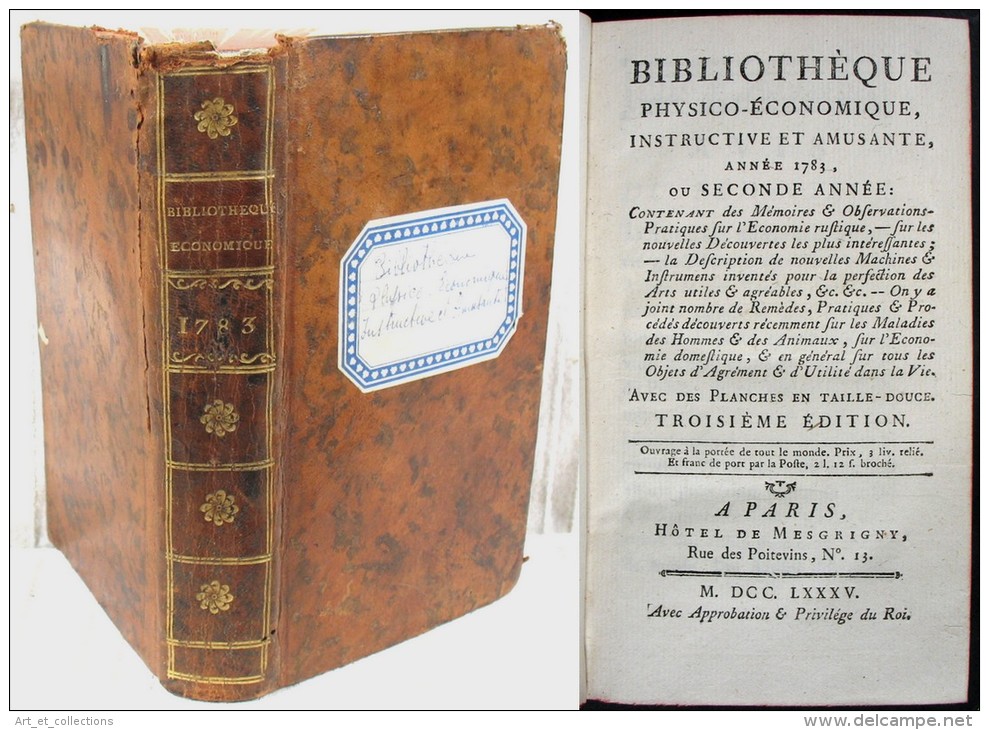 Bibliothèque Physico-Économique, Instructive & Amusante / 1785 / 3 Belles Planches Dépliantes - 1701-1800