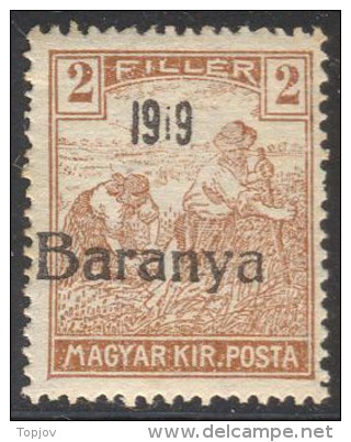 YUGOSLAVIA - UNGARN - CROATIA - BARANYA - 2 Fil. III Typ Ovpt - Short. "1" - *MLH - 1919 - Exist 360 Pcs - Ungebraucht