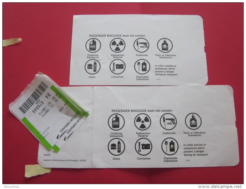 2 Billets Ticket D'avion British Airways &gt;&gt; Londres /New York BOARDING Pass Embarquement London - Mondo