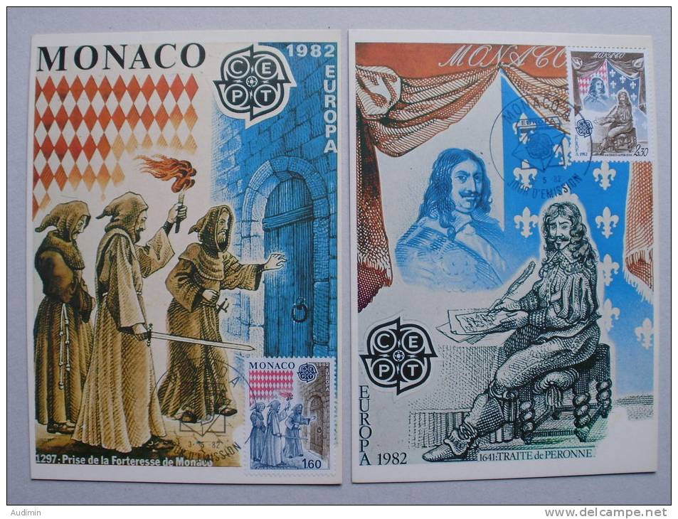 Monaco 1526/7 Maximumkarte MK/MC, EUROPA/CEPT 1982, Historische Ereignisse - Maximumkaarten