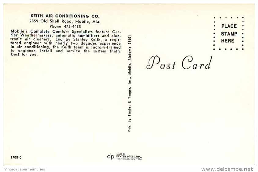 210449-Alabama, Mobile, Keith Air Conditioning, Advertising Postcard - Mobile
