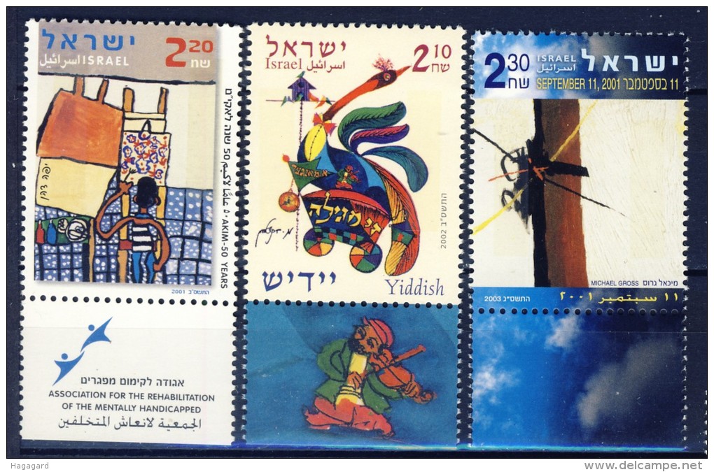 ##Israel 2001-03. 3 Art Items. Paintings. Michel 1647, 1674, 1721. MNH(**) - Ungebraucht (mit Tabs)