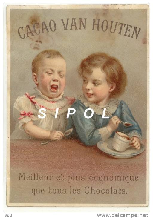 Grande Image Chromo  Couple D Enfant Avec Une Tasse De Chocolat Et 2 Cuillères  Garçonnet En Pleur - Van Houten