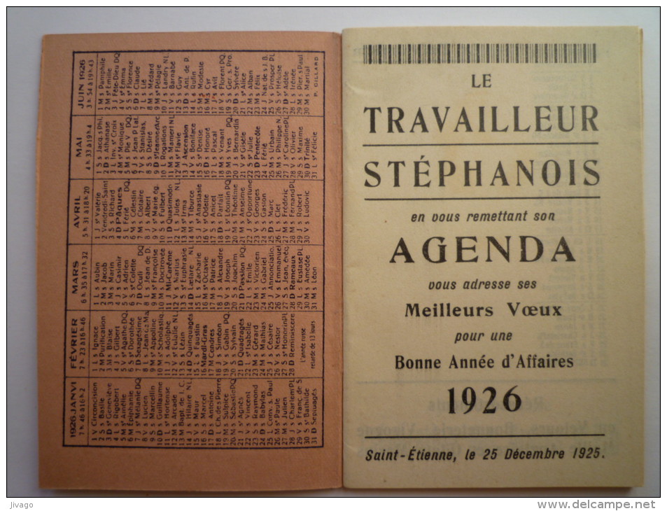 Le  TRAVAILLEUR  STEPHANOIS  :  Agenda  Pour  1926 - Groot Formaat: 1921-40