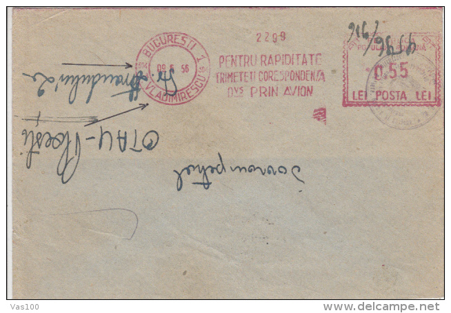 AMOUNT, BUCHAREST, AIRMAIL ADVERTISING, MACHINE POSTMARKS ON COVER, 1956, ROMANIA - Machines à Affranchir (EMA)