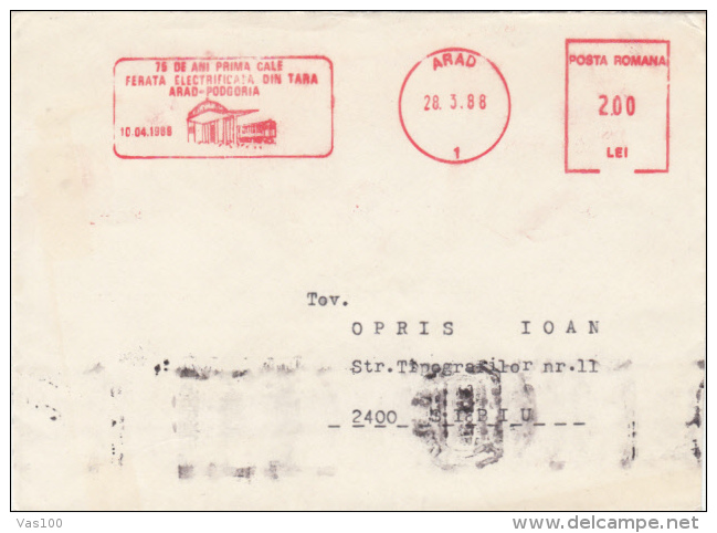 AMOUNT, ARAD, TRAINS, RAILWAY, MACHINE POSTMARKS ON COVER, 1988,  ROMANIA - Machines à Affranchir (EMA)