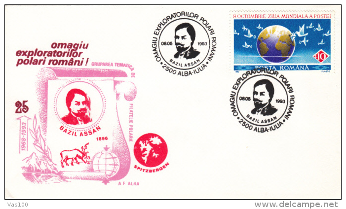 B. ASSAN, EXPLORER, RENDEER, SPECIAL COVER, 1993, ROMANIA - Explorateurs