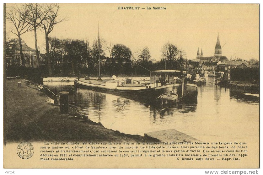 Chatelet :  La Sambre   --  Carte D'honneur Houdeng-Aimeries  (  Regarder Verso )   Bateaux - Binnenscheepvaart - Châtelet