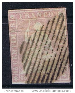 Switserland/Schweiz:  1854 Yv 28  C Paper Mince Vert Used - Used Stamps