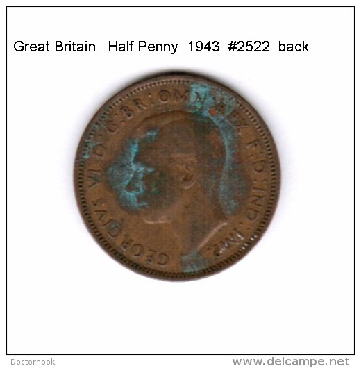 GREAT BRITAIN    1/2  PENNY  1943  (KM # 844) - C. 1/2 Penny