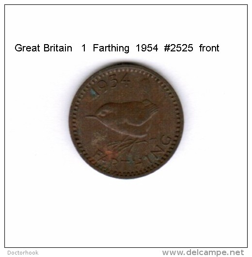 GREAT BRITAIN    1  FARTHING  1954  (KM # 895) - B. 1 Farthing