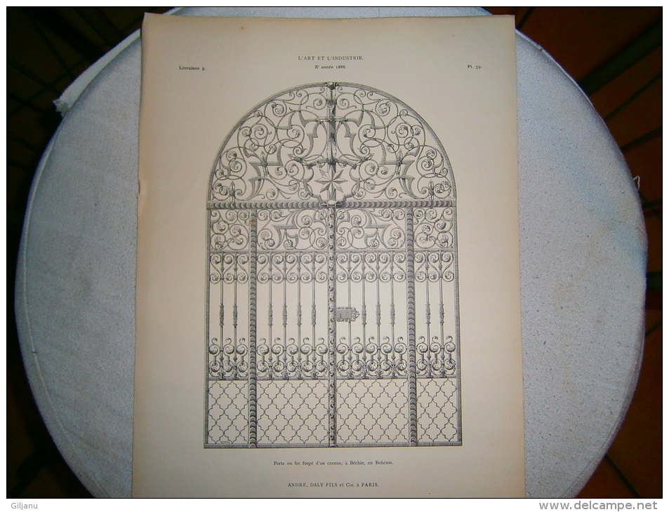 PLANCHE L ART ET L INDUSTRIE  PORTE EN FER FORGE D UN CAVEAU    ANNEE 1886 - Other Plans