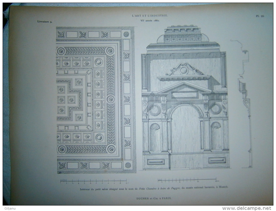 PLANCHE L ART ET L INDUSTRIE  INTERIEUR DU PETIT SALON   ANNEE 1882 - Andere Pläne