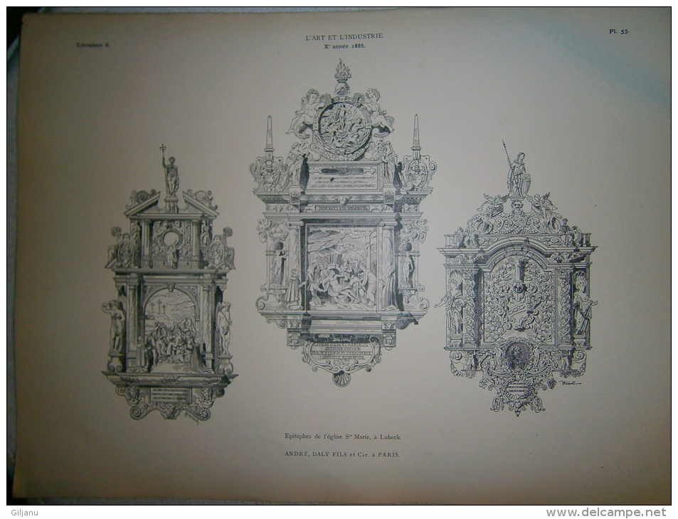 PLANCHE L ART ET L INDUSTRIE  EPITAPHES DE L EGLISE STE MARIE A LUBECK ANNEE 1886 - Other Plans