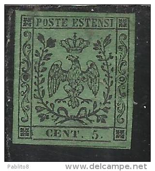 ANTICHI STATI ITALIANI ASI 1852 1855 MODENA AQUILA ESTENSE CENT. 5c VERDE OLIVA CON PUNTO MH - Modena