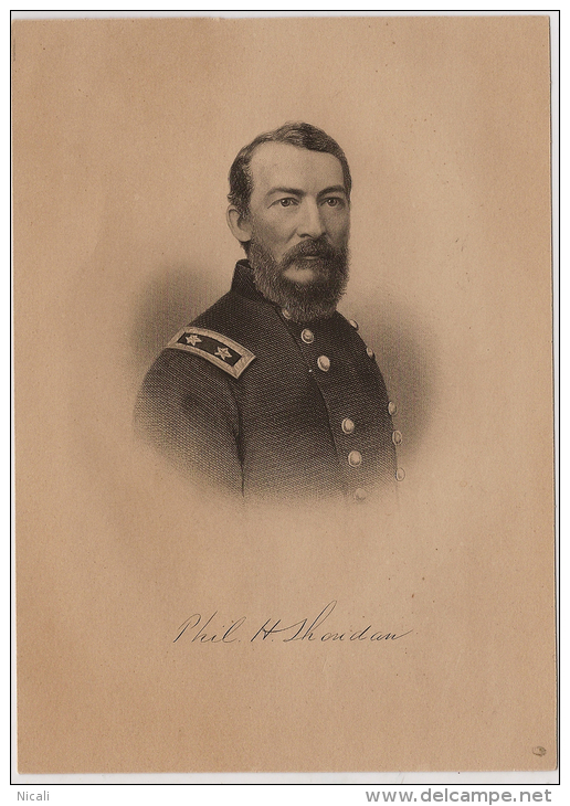 USA General Philip Sheridan 1831 - 88 Engraving TJ32 - Geschichte