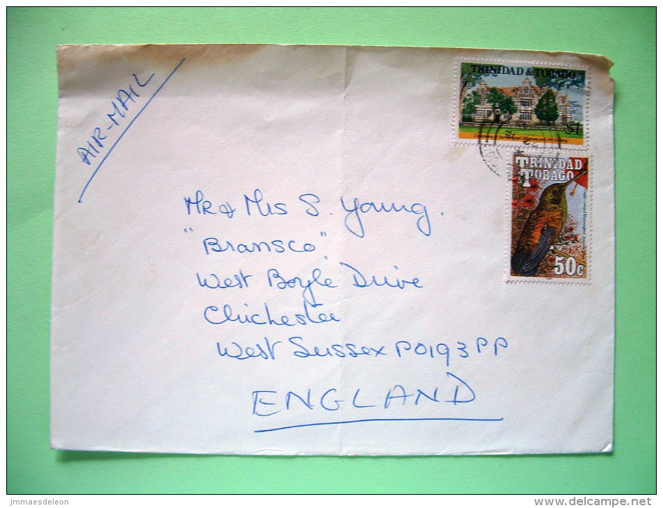 Trinidad & Tobago 1992 Cover To England - Birds Hummingbird - National Museum And Art Gallery Cent. - Trinidad & Tobago (1962-...)