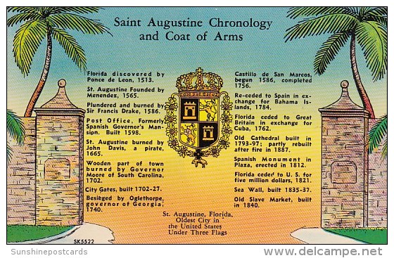 Florida Saint Augustine Chronology And Coat Of Arms Oldest City In The United States Under Three Flags - St Augustine