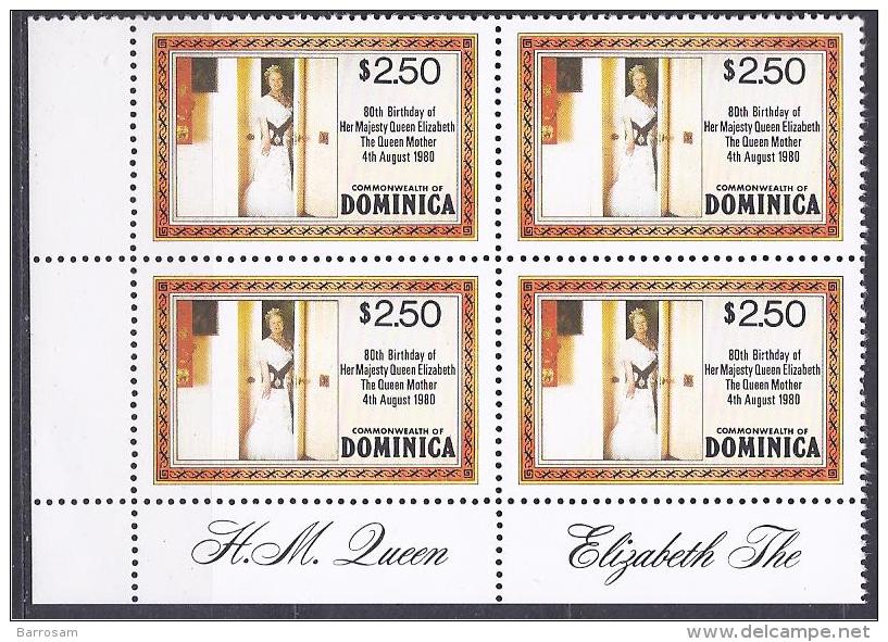 Dominica1980: QUEEN MOTHER Michel689mnh** Block Of 4 - Dominica (1978-...)