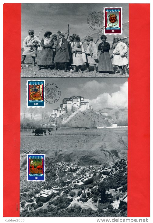 LOT 3 CARTES POSTALES TIBET 1993 TIMBRES LIECHTENSTEIN SERIE COMPLETE - Tibet