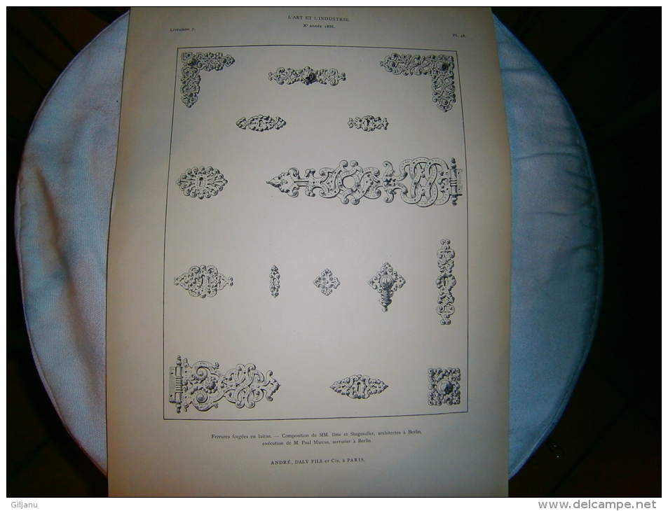 PLANCHE L ART ET L INDUSTRIE  FERRURES FORGES EN LAITON  ANNEE 1886 - Other Plans