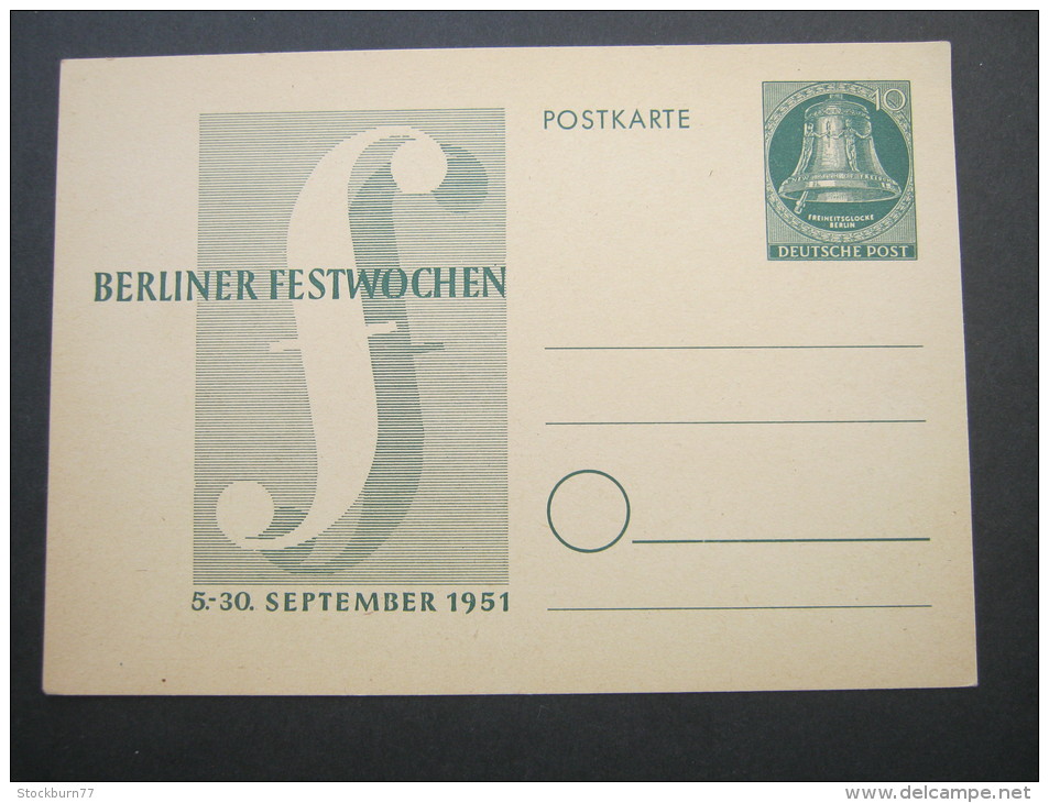 1951, Berliner Festwochen , Sonderganzsache - Postkarten - Ungebraucht