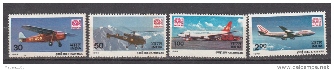 INDIA, 1979,  INDIA - 80, International Stamp Exhibition, New Delhi, Set 4 V, Aeroplane, Aircraft,  MNH, (**) - Nuovi