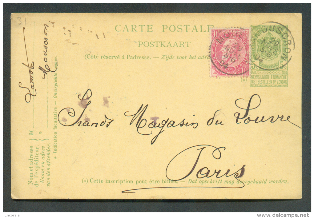 E.P. Carte 5 Centimes + 10 Centimes Fine Barbe, Obl. Sc MOUSCRON Du 29 Novembre 1904  Pour La France.  Superbe  - 9236 - Cartes Postales 1871-1909