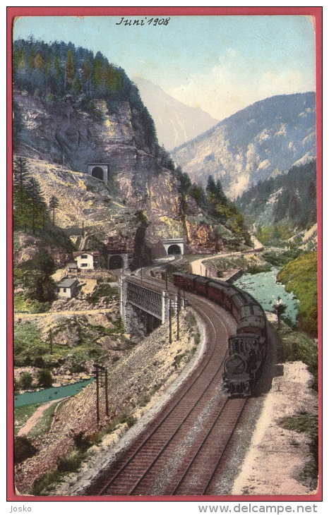 FERROVIA DEL GOTTARDO - Galleria Spirale Del Prato ( Switzerland Vintage Postcard E.Goetz Luzern) Train Railway Ferrovia - Prato
