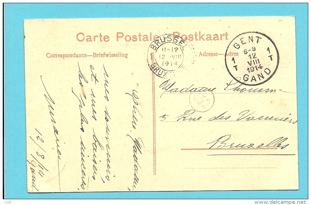 123 Op Kaart Met Stempel GENT / GAND Op 12/08/1914 (Offensief W.O.I) - Unbesetzte Zone