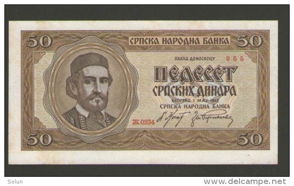 SERBIA 50  DINARA 1942 BANKNOTE - Serbia