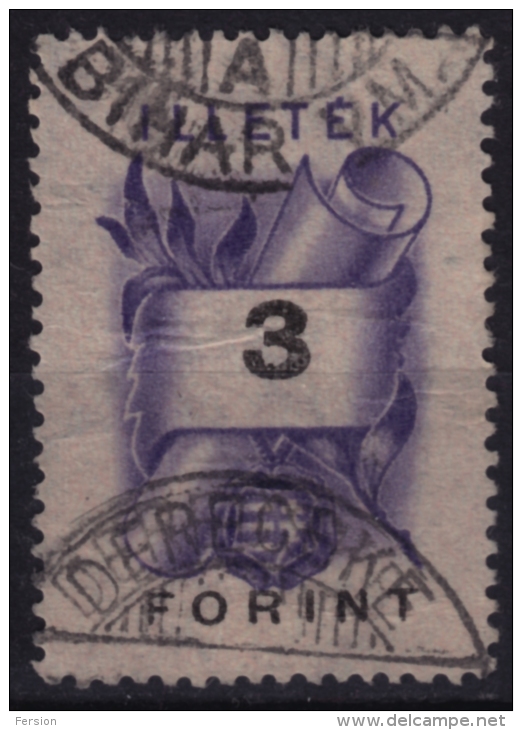 1948 Hungary - Revenue, Tax Stamp - 3 Ft - Canceled - Steuermarken