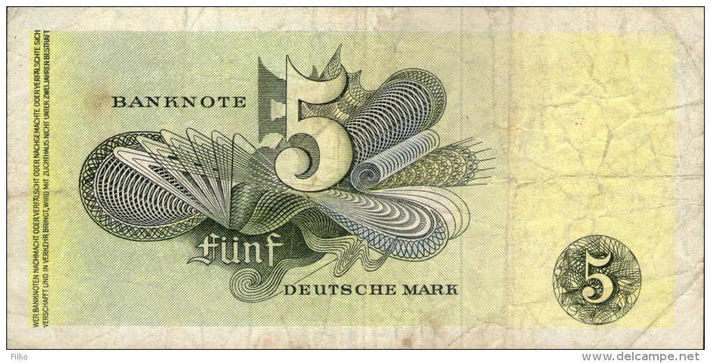 Germany 5 Mark,BDL,P.13i,02.12.1948,Ro#252b ,serie L No:II B 868736,see Scan - 5 Deutsche Mark