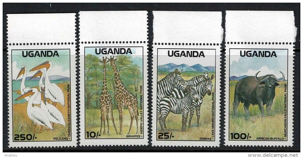 1988 Uganda - National Parks 4v., Giraffes, Zebras,pelicans, Buffalo, SG 657/60  MNH - Giraffen