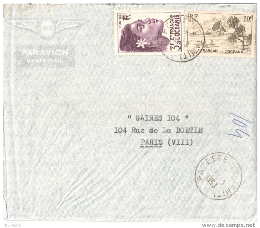 2451 PAPEETE ILE TAHITI Lettre 1953 Yv 193 Yv 197 - Brieven En Documenten