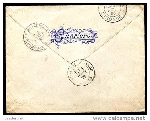 BELGIUM TO FRANCE Cover 1886 VF - 1869-1888 León Acostado