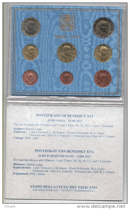 Mon005 Serie Divisionale Euro Vaticano 2012, Papa Benedetto XVI, Vatican City, Ratzinger, Coins, Monnaie - Vaticaanstad