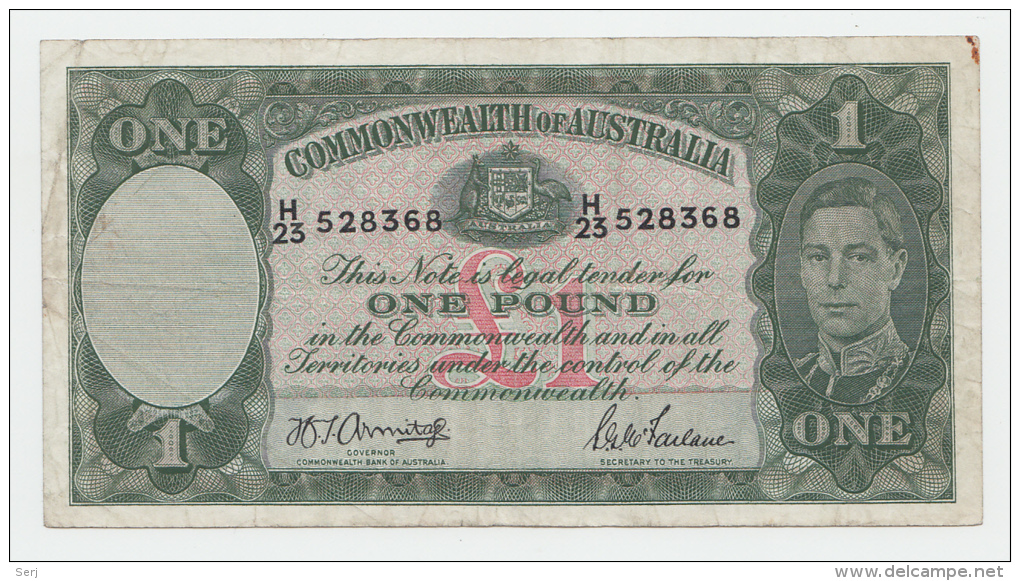 Australia 1 Pound 1942 AVF Crispy Banknote P 26b 26 B - WWII Issues