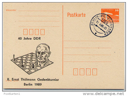 DDR P86II-9-89 C45 Privater Zudruck SCHACHTURNIER Berlin Stpl. 1989 - Private Postcards - Used