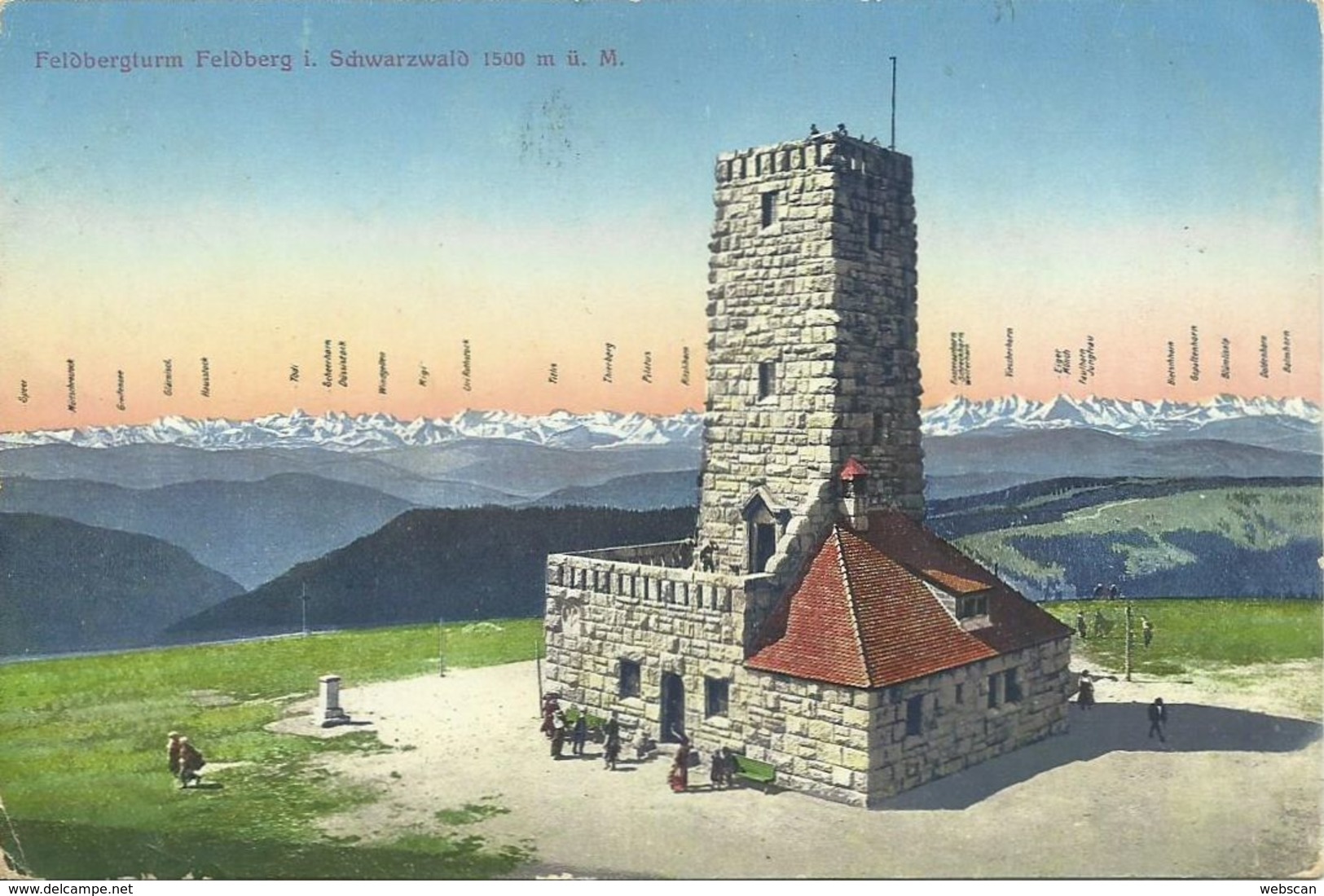 AK Feldberg Schwarzwald Turm + Alpenkette Color 1917 Feldpost #12 - Feldberg