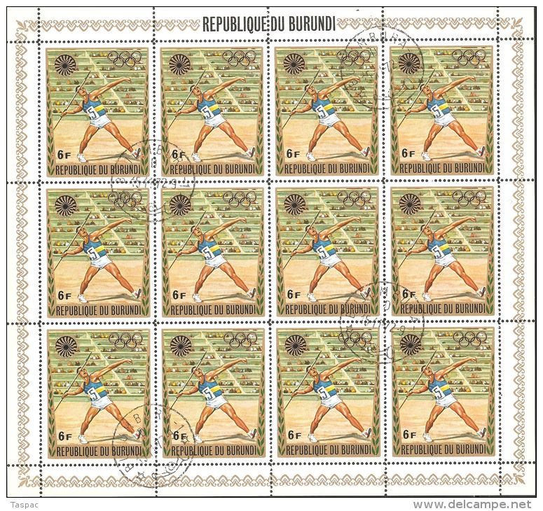 Burundi 1972 Mi# 858-866 A Used - Complete Set In Sheets Of 12 - 20th Olympic Games, Munich - Oblitérés