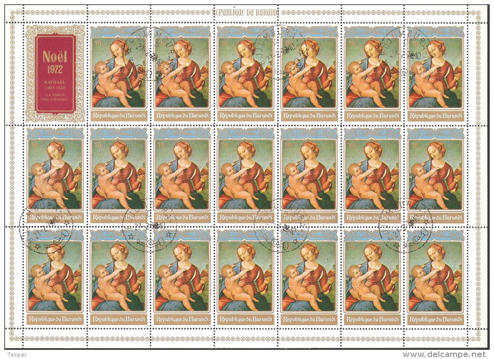 Burundi 1972 Mi# 875-880 A Used - Complete Set In Sheets Of 21 - Christmas / Paintings Of The Madonna And Child - Gebraucht
