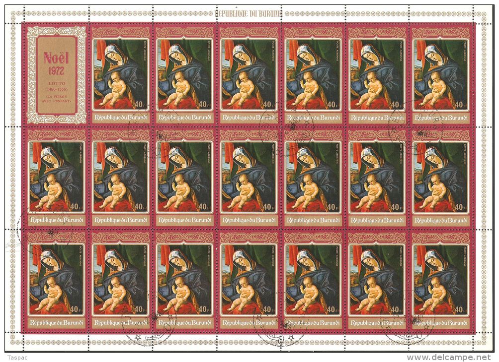 Burundi 1972 Mi# 875-880 A Used - Complete Set In Sheets Of 21 - Christmas / Paintings Of The Madonna And Child - Usados