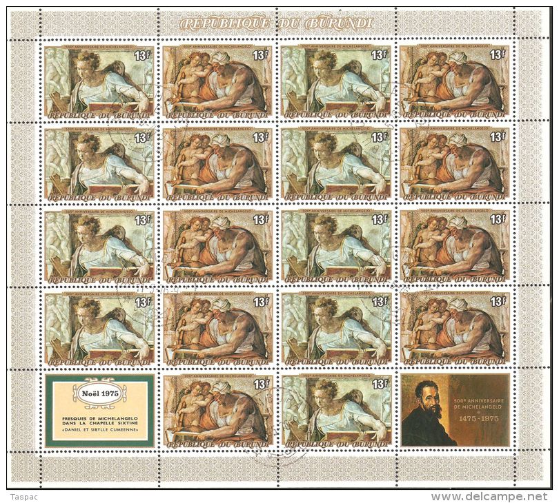 Burundi 1975 Mi# 1213-1224 A Used - Complete Set In Combined Sheets - Michelangelo / Paintings From Sistine Chapel - Oblitérés