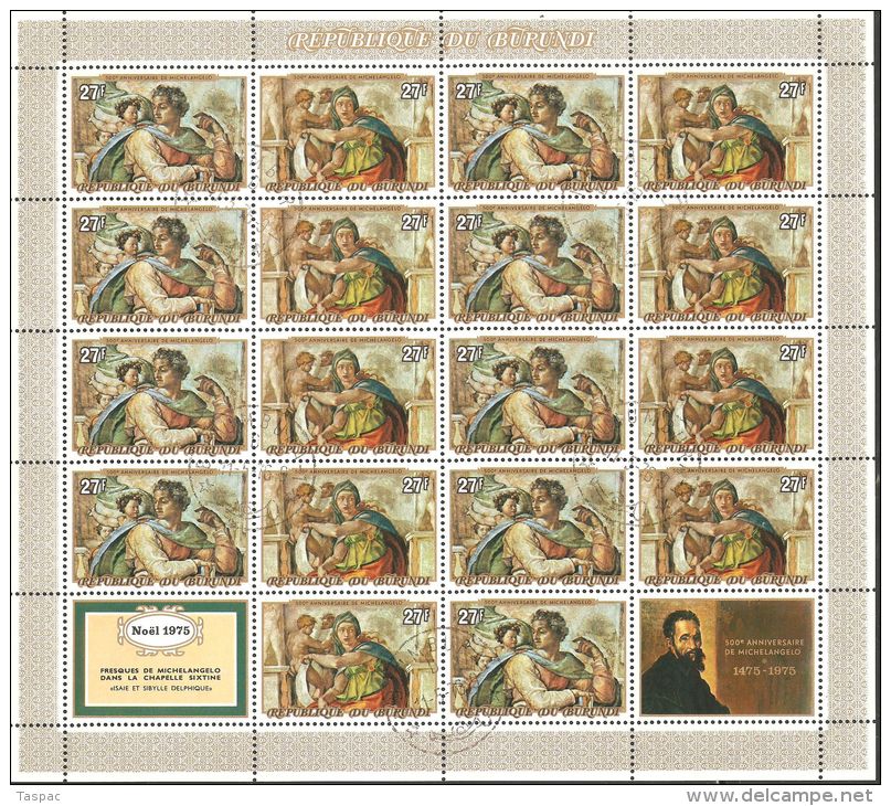 Burundi 1975 Mi# 1213-1224 A Used - Complete Set In Combined Sheets - Michelangelo / Paintings From Sistine Chapel - Oblitérés
