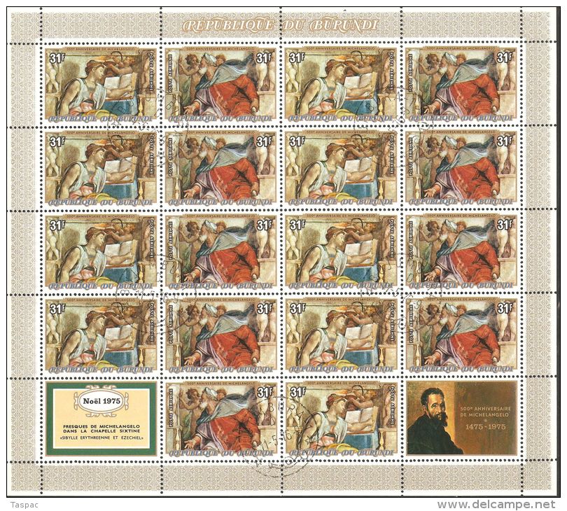 Burundi 1975 Mi# 1213-1224 A Used - Complete Set In Combined Sheets - Michelangelo / Paintings From Sistine Chapel - Oblitérés